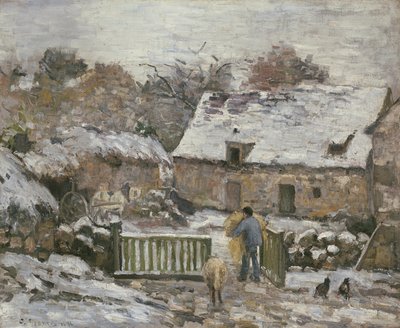 Een boerderij in Montfoucault: Effect van sneeuw, 1876 door Camille Jacob Pissarro